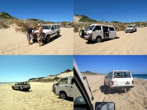 Am Strand im Sand mit dem Auto stecken geblieben