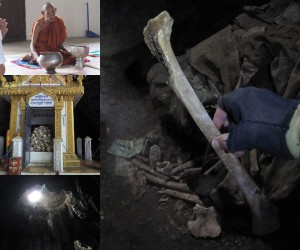 Knochenfund in einer Höhle bei Batambang in Kambodscha